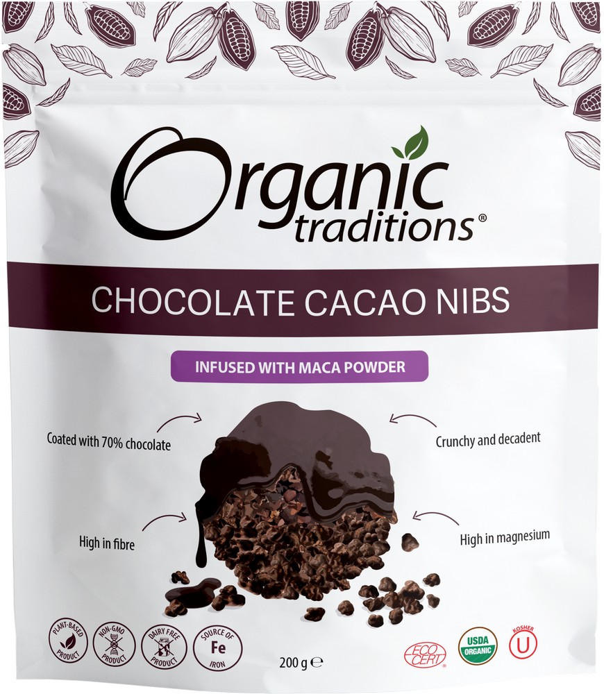 Organic Chocolate Cacao Nibs Infused With Maca Powder